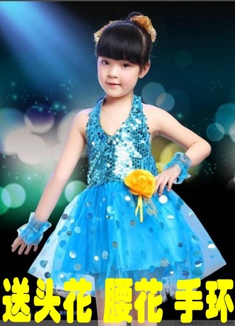 蓝色舞蹈纱裙 儿童公主裙 拉丁舞服装 幼儿演出