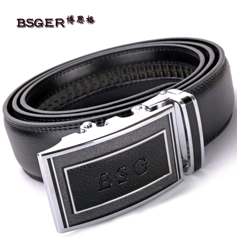 博思格 自动扣牛皮皮带 休闲皮带 真皮腰带男潮 时尚男士皮带正品