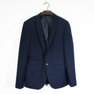  上野洋服 经典藏青色波点内里单扣男款修身西装 高端针织造型西服