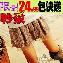 沪包邮 2012 春款 韩版银丝闪闪 蕾丝 蓬蓬植绒复古 短裙 打底裙