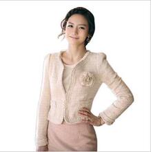 2012春装新款女装 韩版长袖名媛毛呢小短外套 圆领修身短上衣西服