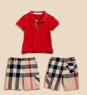  Y*BURBERRY YIU/儿童男童/格子短袖T恤短裤两件套/套装/童装3色