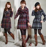 2010新款秋冬装正品呢风大衣女韩版羊绒修身长款格子羊毛呢外套