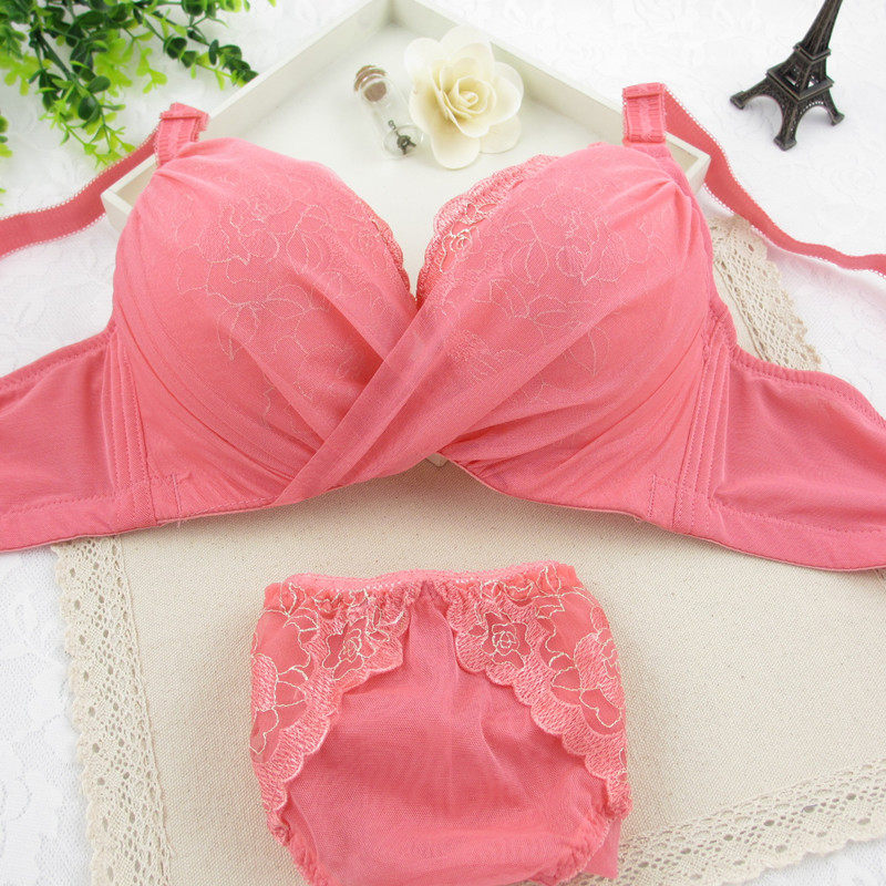 Mail and adjustable three-row buckle your Vice-milk concentrate deep v sexy lingerie Bra sets Cup gathered a b Cup bra