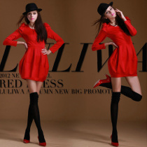 Fall/winter long sleeve red dress with bubble sleeves at the end of the return of bride to her mother ' s home on third day of wedding dresses bridal wear marriage with 2012 new