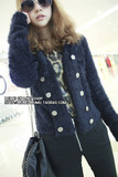2011新款 秋冬季女装带毛外套 双排扣可爱韩国宝蓝色毛毛外套
