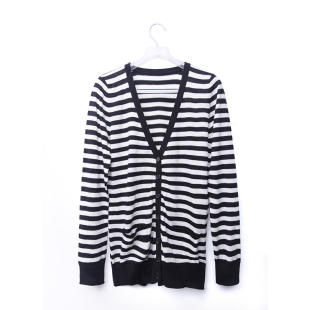 Cleaning cotton was 69 in thin stripe v neck naval  MaxMara COPINE cotton knitwear S5861