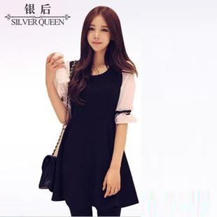  银后秋冬新款 秋季新款韩版淑女修身连衣裙 大码灯笼袖连衣裙