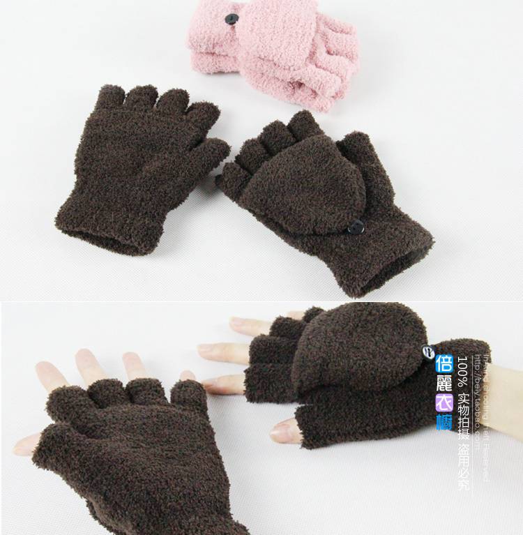 韩版秋冬半指保暖手套...