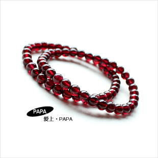  PAPA出品 斯里兰卡玻璃体 6MM至10MM透酒红色石榴石手链 女人石