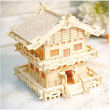 特价！带灯 发光  DIY小屋模型 四联木制仿真模型 3D立体拼图110
