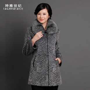  新品冬装100%狐狸毛羊绒大衣中老年冬装中年女装妈妈装中长款外套