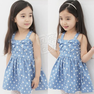  夏装韩版新款可爱波点女童装宝宝儿童连衣裙吊带裙qz-0375