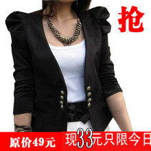 2012夏季女装新款 <span class=H>韩版</span>黑色修身耸肩长袖西装 小西服薄款开衫坎肩