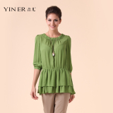 YINER音儿影儿 专柜正品2012春新淑女中袖荷叶边雪纺衫82270500