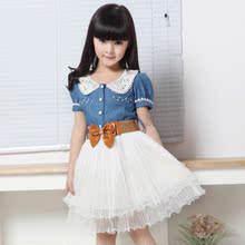 娜伲熊童装2012夏装新款女大童牛仔连衣裙韩版儿童网纱裙子bba20