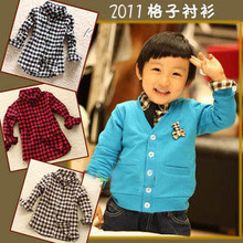 童装2012春装儿童衣服韩版纯棉宝宝男童长袖衬衫格子衬衣D-TX11