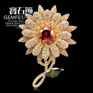  香港直送 港版珠宝饰品 向日葵的约定 女水晶钻AAA级锆石胸针胸花