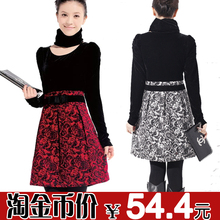 淘金币价2012新款春装 韩版气质淑女修身金丝绒长袖连衣裙 送围巾