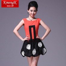 kmengk2012夏装新款无袖背心连衣裙圆领格子气质OL布衣天使连衣裙
