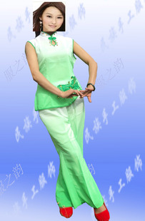 滴水绿色秧歌服装广场扇子舞民族服装舞蹈服装