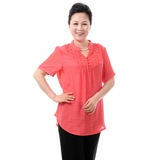 中老年夏季女装中年女士妈妈装夏装棉麻短袖衬衫新品上衣大码宽松