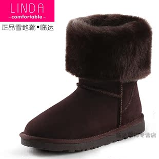  雪地靴冬靴真皮牛皮女鞋子5815高筒靴女靴子牛筋底清仓新保暖
