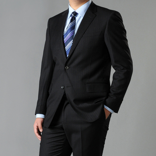  特价美尔雅西服男装商务修身黑纹套装男士西装礼服正装婚礼16