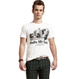 OLOMO2012夏装新品 男装英伦圆领怀旧照片字母印花图案短袖T恤