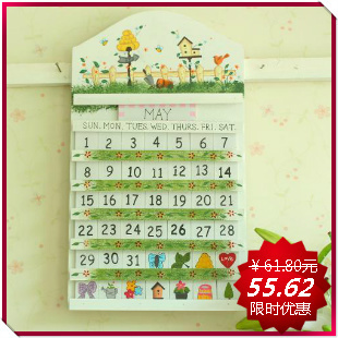  木质彩绘万年历DIY日历壁饰挂历 创意家居可移动日历客厅田园装饰