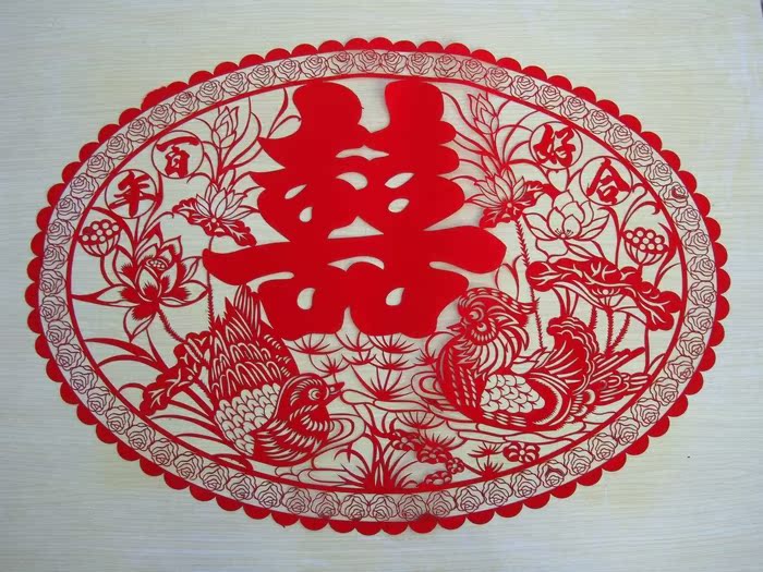 婚庆用品剪纸压床喜窗花高档绒布喜字特大号(鸳鸯) 婚庆用品剪纸压床喜窗花高档绒布喜字特大号(鸳鸯)