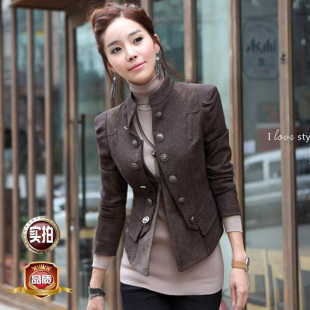  春季装新款品牌蘑菇街美丽说女装韩版双排扣小西装短外套西服