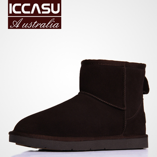  iccasu新款棉鞋牛皮雪地靴 男牛筋底5854低筒靴防水冬季短筒靴子