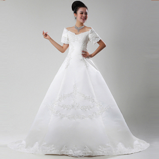 Dancer wedding gown one shoulder dress, skirt with sleeve deep v dress new ultra thin luxurious tail wedding dress
