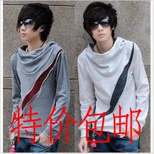 包邮新款春装韩版非主流男装t恤连帽修身男长袖t恤潮流休闲上衣服