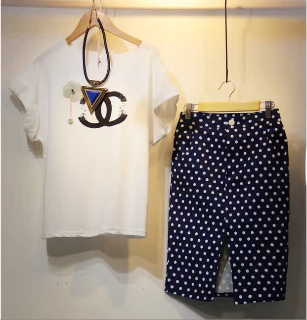 2014夏装新款韩国代购东大门修身显瘦气质短袖两件套波点连衣裙潮