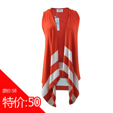 欧美外贸<span class=H>原单</span> 春装新款不规则条纹连帽背心形针织马甲 时尚款 女