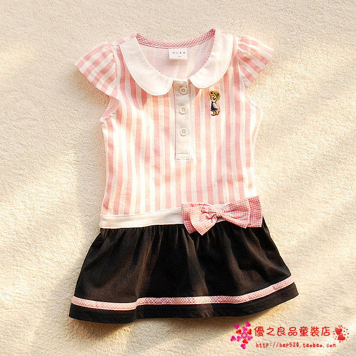儿童节童装女童夏装2012全棉布公主裙宝宝连衣裙蝴蝶结海军裙子