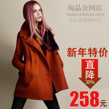 2011新款女装帅气修身毛呢大衣 欧美英伦风格复古双排扣毛呢外套