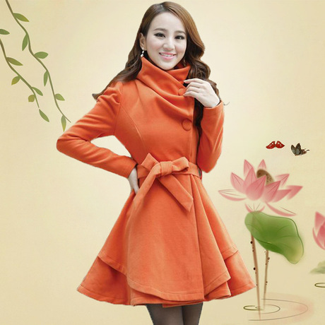 朝暮服饰2014冬春装淑女毛呢外套中长款修身