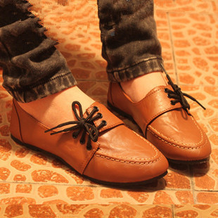  新款女鞋韩版 春 平跟女鞋单鞋平底鞋小尖头系带英伦风鞋子女