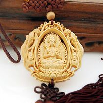 佛居阁桃木雕刻精品汽车挂件/文殊菩萨/属兔者守护神