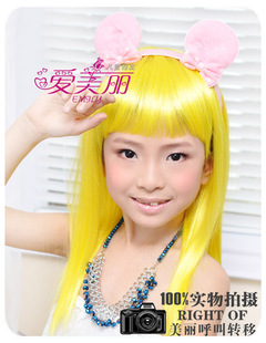  儿童假发 天使小魔仙假发发套 黄色万对节圣诞节小仙女 B012