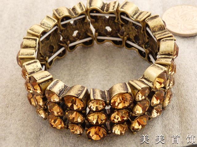 欧美饰品 外贸原单 J*CR 黄色满钻弹力 手链/手镯 欧美饰品 外贸原单 J*CR 黄色满钻弹力 手链/手镯