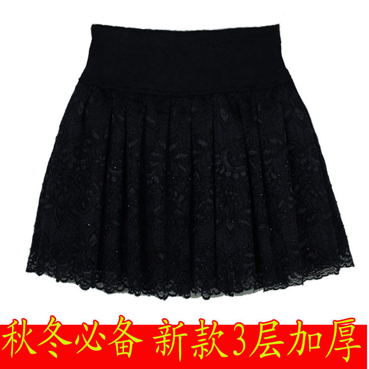 包邮 大码蓬蓬冬裙打底裙 秋冬短裙蕾丝裙子半身裙百褶裙 毛呢裙