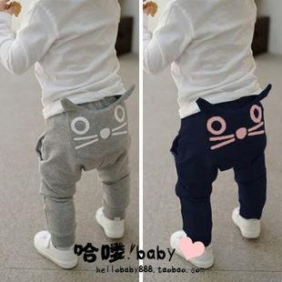  韩版外贸儿童装冬装女童宝宝秋装可爱猫头纯棉哈伦裤大PP裤子