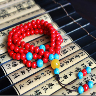  教师节礼物民族风饰品批发裂帛配饰祈福开运红色108佛珠手链-禅语