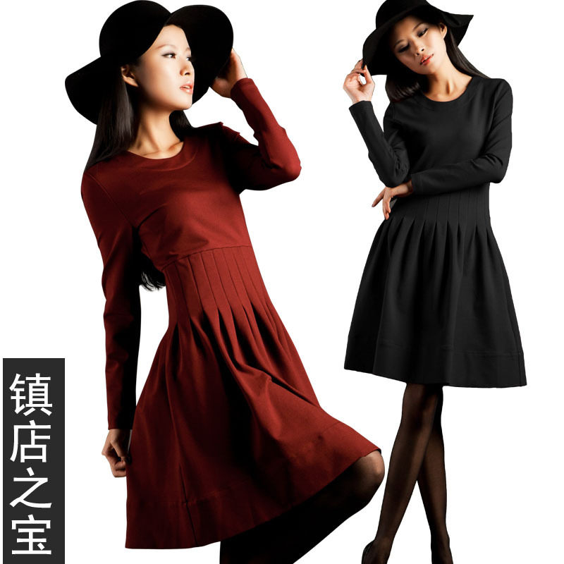 爆款！2012春夏装新款欧美女装大码收腰显瘦复古打底针织<span class=H>连衣裙</span>子