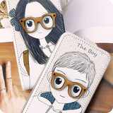 Special iphone4s4 cellphone shell Apple the 44s Leather Case Korea cartoon glasses boy girl couple models