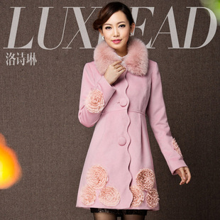  luxlead洛诗琳 冬季新款 高档狐狸毛毛领优雅收腰呢大衣